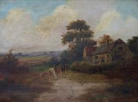 Lot 873 - C.W. Oswald, Rural lane with figure, oil.