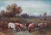 Lot 876 - Henry Measham, Grazing cattle, oil.