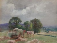 Lot 903 - George Cox, Harvesting scene, watercolour.