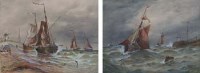 Lot 906 - George Callow, Coastal scenes with various shipping, watercolour (2).