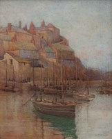 Lot 908 - Edgar T. Wood, Mevagissey Harbour, Cornwall, watercolour.