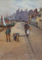 Lot 909 - John Cuthbert Salmon, Street Scene, Conway, watercolour.