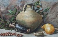 Lot 916 - Arthur Dudley, Still life with fruit, watercolour.