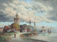Lot 921 - Louis van Staaten, Dutch river scene, watercolour.