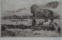 Lot 923 - Erich Wolfsfeld, The Trojan Horse, etching.