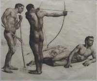 Lot 927 - Erich Wolfsfeld, Three Archers, etching.