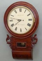 Lot 937 - Victorian mahogany wall clock, signed Geo. Willis, Northwich, with double fusee movement striking the hour.