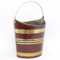 Lot 951 - Oval section peat bucket with brass bands.