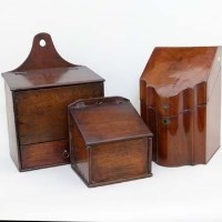 Lot 972 - Two oak wall boxes and knife box.