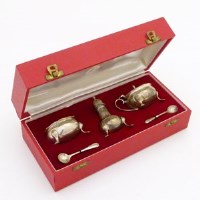 Lot 201 - Cased five silver piece cruet set.