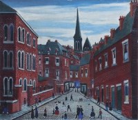 Lot 328 - Ralph Anderson, Street scene with figures, oil.