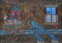 Lot 329 - Albert Barlow, The Backyard Draper, acrylic.