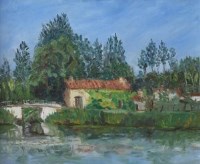 Lot 334 - Alec Fleming, River Cottage, oil.