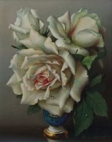 Lot 342 - Irene Kletsova, Still life of white roses, oil.