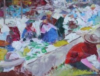 Lot 345 - Mario Berrino, Peruvian Market, oil.