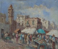 Lot 369 - Angelo Pisani, Mercato alla Chiesa, oil.