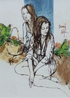 Lot 382 - Bernard Dufour, Seated females, oil.