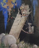 Lot 443 - William D.B. Ward, Dingbats in a log, watercolour.