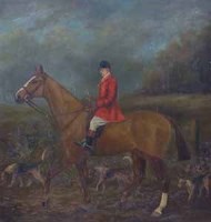 Lot 458 - Herbert St. John Jones, Will Thornborrow on Clanricarde, Wexford Foxhounds, 1893, oil.