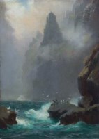 Lot 463 - James H.C. Millar, Cliffs at Croaghaun, Achill, Ireland, oil.