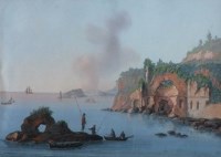 Lot 483 - Continental School, 19th century, Coastal view with figures and shipping, gouache.