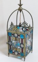 Lot 503 - Victorian stained glass hall lantern.