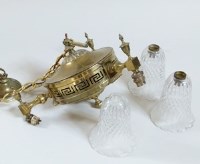 Lot 514 - Brass pendant light with three cut shades.