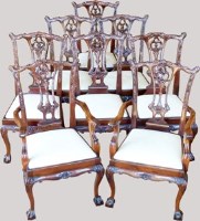 Lot 555 - Set of eight reproduction mahogany Chippendale style dining chairs
