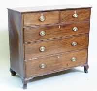 Lot 567 - Mahogany chest of two short and three long cock beaded drawers