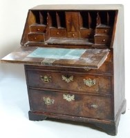 Lot 570 - Figured walnut bureau, early 18th century