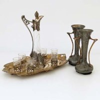 Lot 34 - WMF liquer set and two vases