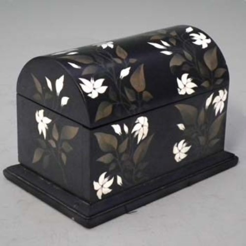 Lot 42 - Victorian Derbyshire stone Pietra Dura dome top stationery box