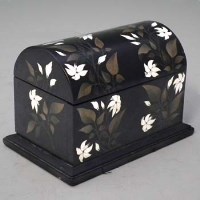 Lot 42 - Victorian Derbyshire stone Pietra Dura dome top stationery box