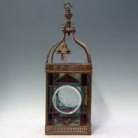 Lot 49 - Victorian leaded glass hall lantern with brass frame