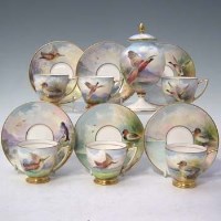 Lot 195 - Six Minton cups and saucers and a vase signed H. Holland.
