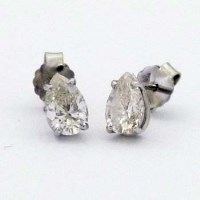 Lot 363 - Pair of pear-cut diamond ear studs, 1.92ct in