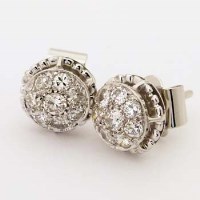 Lot 369 - Pair of floret diamond cluster ear studs, in 18ct