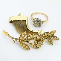 Lot 373 - Seed pearl brooch, mounted claw, diamond ring.