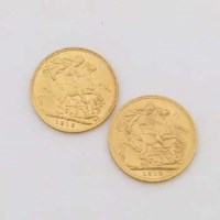 Lot 407 - Two George V sovereigns, 1912, 1913.