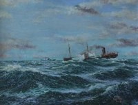 Lot 479 - Fred Castle, Butting through the Channel in the mad March Days, oil.