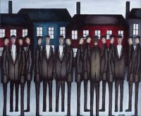 Lot 495 - Nick Webb, Street Gathering, oil.