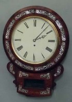 Lot 2 - M-O-P inlaid drop dial wall clock.