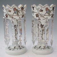 Lot 105 - Pair of Victorian enameled lustres.