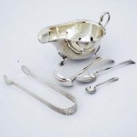 Lot 221 - George III Silver Sugar Tongs;Silver Sauce Boat