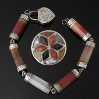 Lot 259 - Hardstone and silver brooch and bracelet
