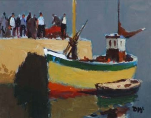 Lot 373 - Donald McIntyre, Fishing Boat Dark Sky, acrylic.