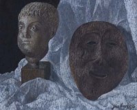 Lot 377 - John Armstrong, Still life with mask, oil.