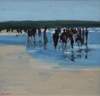 Lot 391 - John Morris, Busy Day at the Beach, oil.