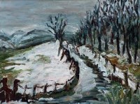 Lot 398 - Alec Fleming, Country Lane, Snowdrift, oil.