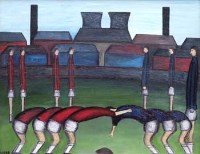 Lot 409 - Nick Webb, Rugby Scrum, oil.